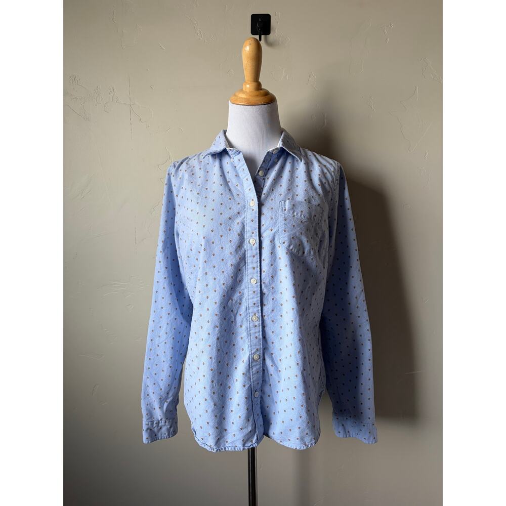 Womens 100% Cotton Button Down Casual Blue Floral Dress Shirt Sz L Career Office - Picture 4 of 9
